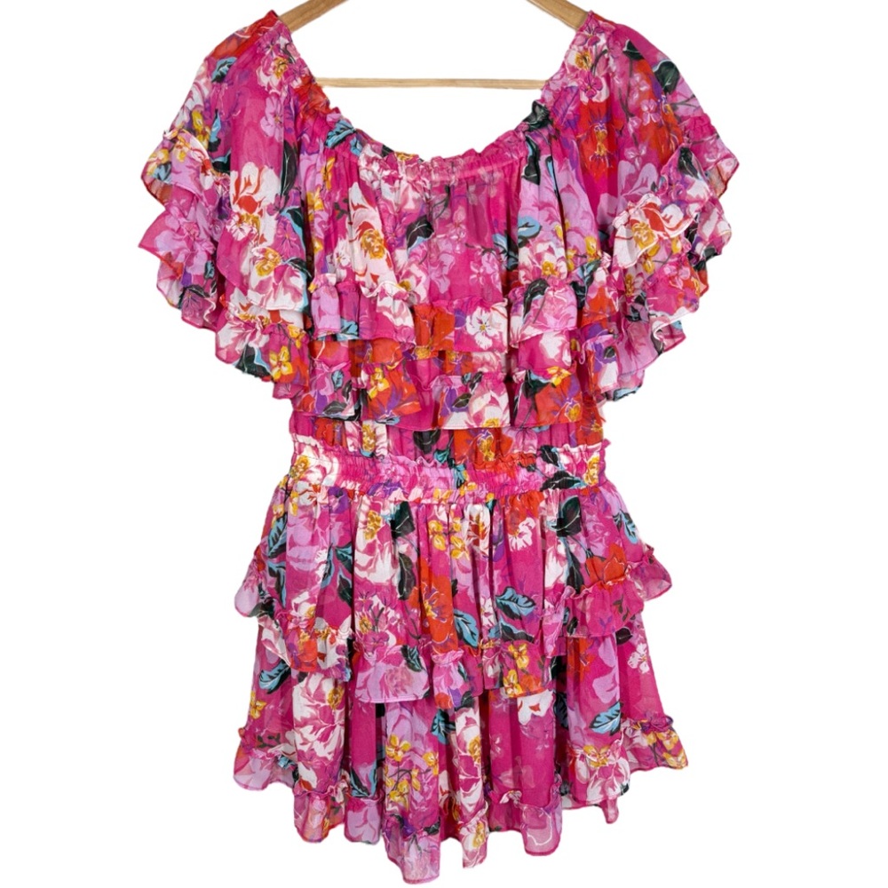 Misa Los Angeles Pink Floral Ruffled Mini Dress